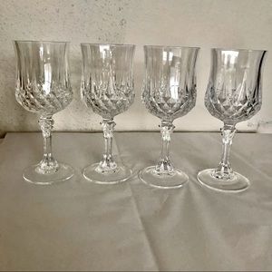 Crystal Wine or Champagne Glasses 5oz. MCM Diamond cut chiseled design.